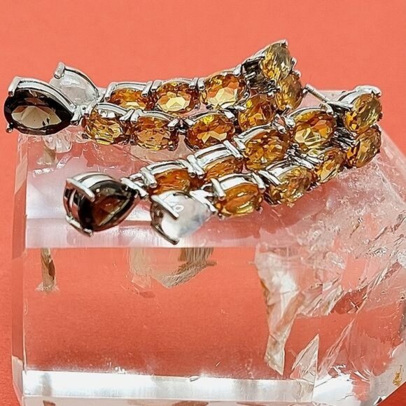 Natural Smoky Quartz 10x7mm, Citrine & Moonstone 925 Sterling Silver Earrings‎ - Picture 6 of 6